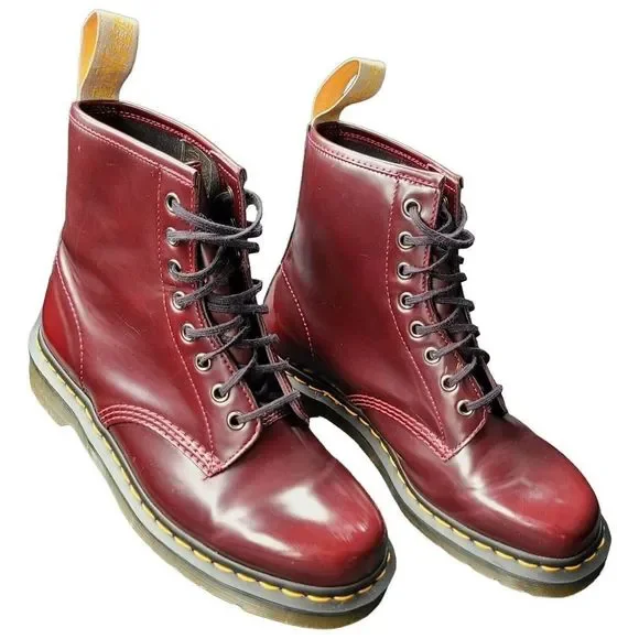 Dr. Martens 1460 Vegan Cherry Red Rub Off - Picture 4 of 14